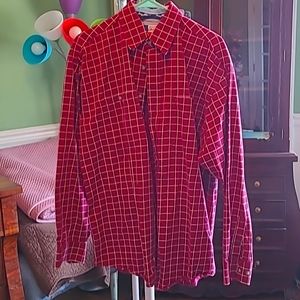 George Strait Long Sleeve Button up, size Large, Burgundy and white plaid